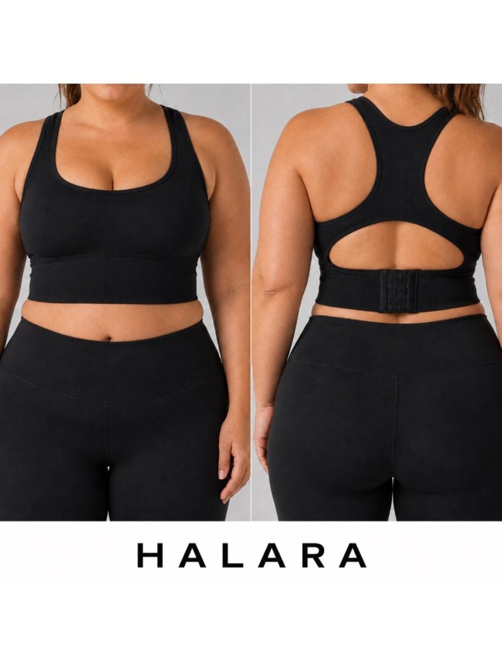 Halara Sports Bra Large Black Seamless Ribbed Racerback Padded Fitness Workout